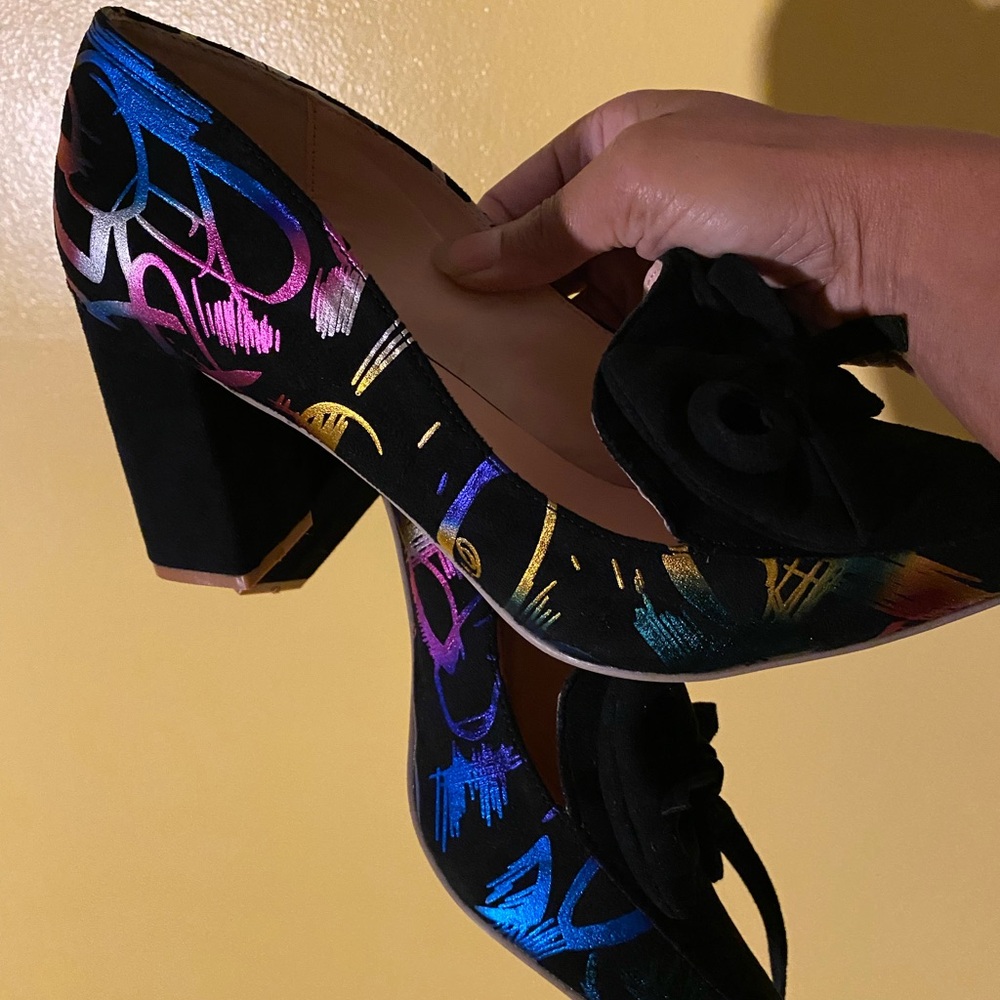 Colorful Metallic Loafer Heel Shoes